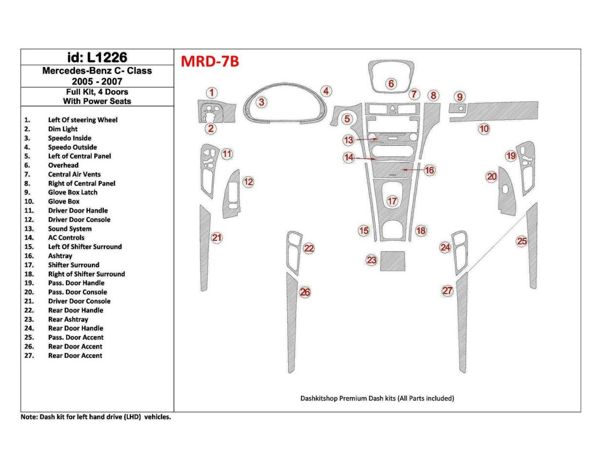 Mercedes Benz C Class 2005-2007 Full Set, 4 Doors Coupe, With Power Seats Cruscotto BD Rivestimenti interni