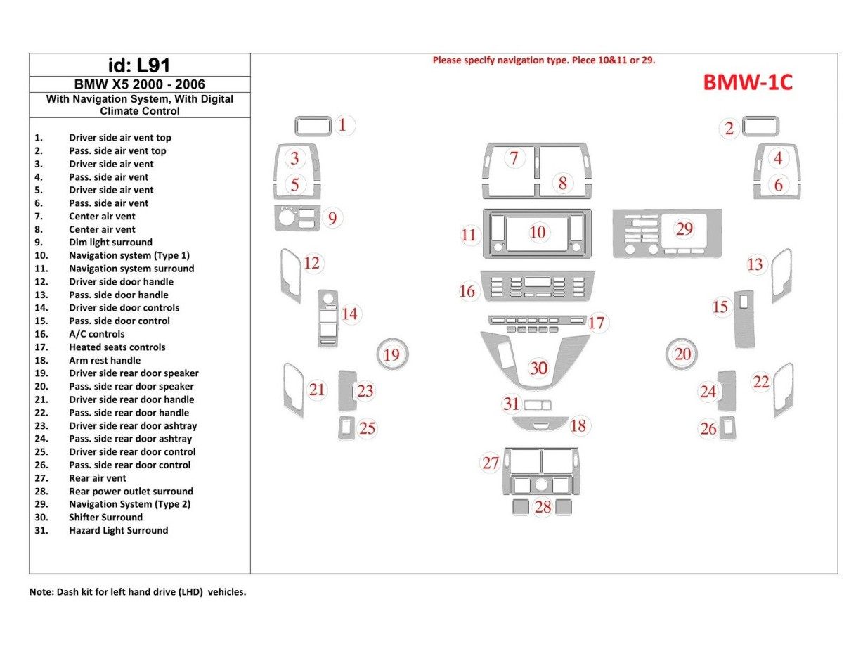 BMW X5 2000-2006 With NAVI system Cruscotto BD Rivestimenti interni