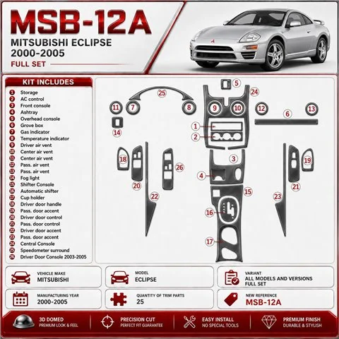 Mitsubishi Eclipse 2000-2005 set completo kit rivestimento cruscotto e interni 3D 25 pezzi 2