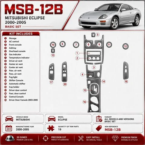 Mitsubishi Eclipse 2000-2005 Basic Set kit rivestimento cruscotto e interni 3D 19 pezzi 2