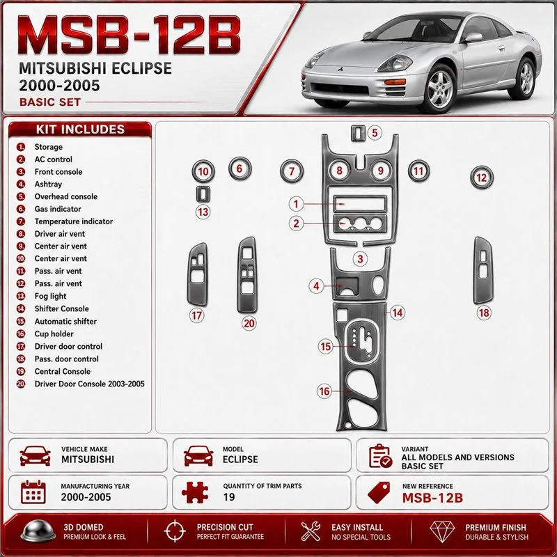 Mitsubishi Eclipse 2000-2005 Basic Set kit rivestimento cruscotto e interni 3D 19 pezzi