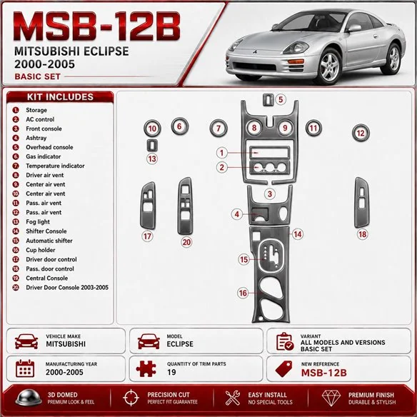Mitsubishi Eclipse 2000-2005 Basic Set kit rivestimento cruscotto e interni 3D 19 pezzi