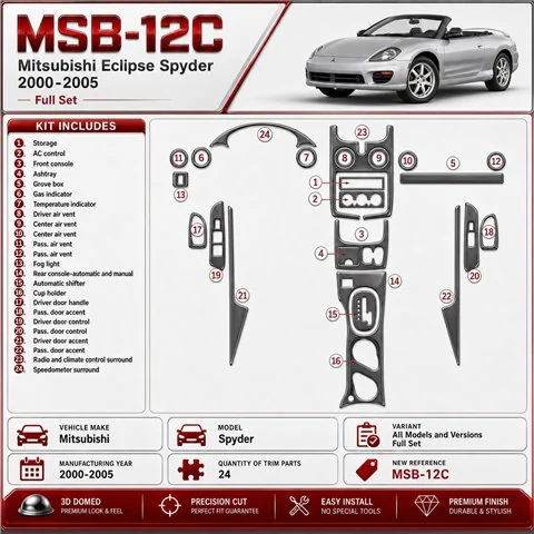 Mitsubishi Spyder 2000-2005 set completo kit rivestimento cruscotto e interni 3D 24 pezzi