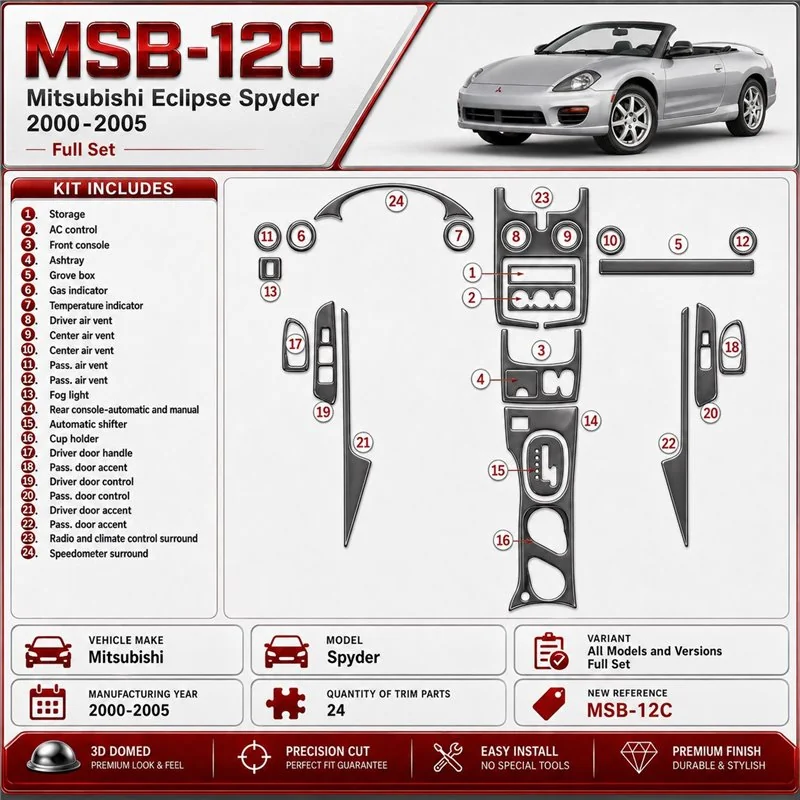 Mitsubishi Spyder 2000-2005 set completo kit rivestimento cruscotto e interni 3D 24 pezzi