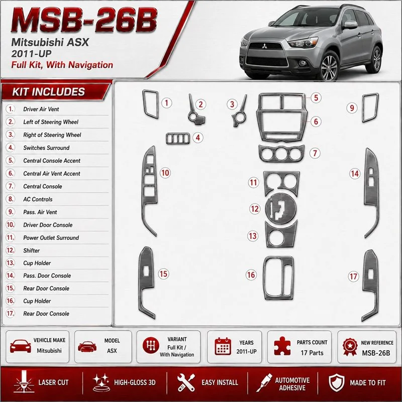 Mitsubishi ASX 2011-in poi set completo; con navigatore kit rivestimento cruscotto e interni 3D