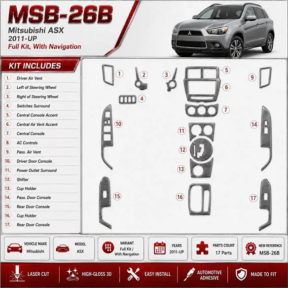Mitsubishi ASX 2011-in poi set completo; con navigatore kit rivestimento cruscotto e interni 3D
