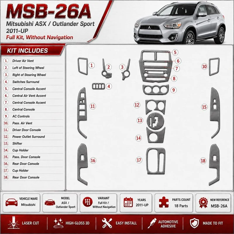 Mitsubishi Outlander ASX/Sport 2011-in poi set completo; senza navigatore kit rivestimento cruscotto e interni 3D