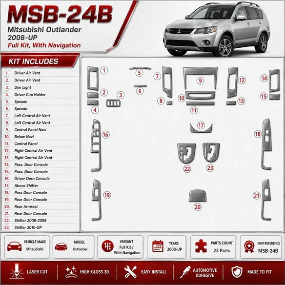Mitsubishi Outlander 2008-in poi set completo; con navigatore kit rivestimento cruscotto e interni 3D
