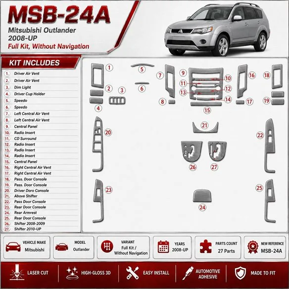 Mitsubishi Outlander 2008-in poi set completo; senza navigatore kit rivestimento cruscotto e interni 3D