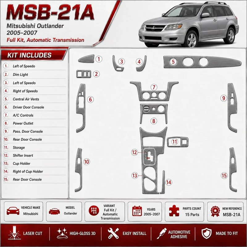 Mitsubishi Outlander 2005-2007 set completo; cambio automatico kit rivestimento cruscotto e interni 3D