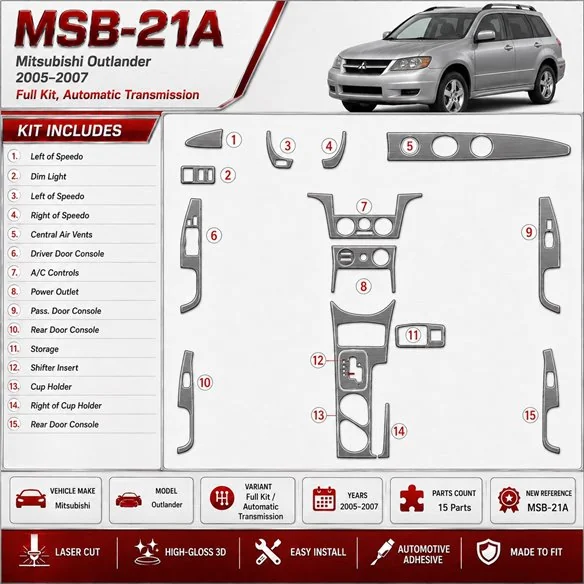 Mitsubishi Outlander 2005-2007 set completo; cambio automatico kit rivestimento cruscotto e interni 3D