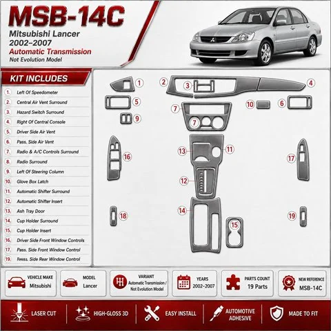 Mitsubishi Lancer 2002-2007 cambio automatico, (?? EVOLUTION model) kit rivestimento cruscotto e interni 3D