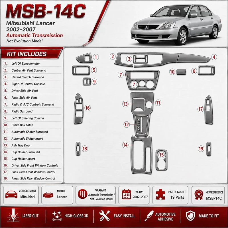 Mitsubishi Lancer 2002-2007 cambio automatico, (?? EVOLUTION model) kit rivestimento cruscotto e interni 3D