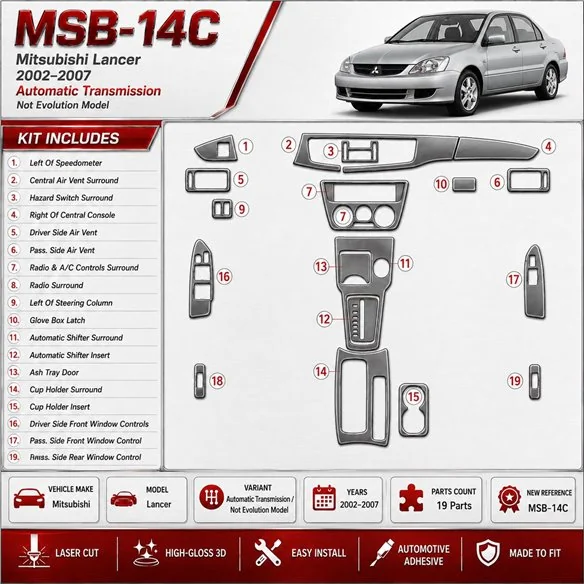 Mitsubishi Lancer 2002-2007 cambio automatico, (?? EVOLUTION model) kit rivestimento cruscotto e interni 3D