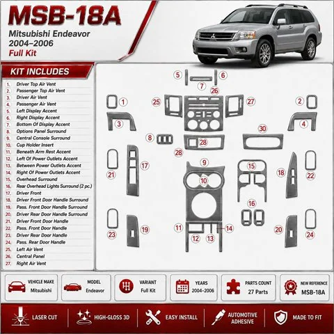 Mitsubishi Endeavor 2004-2006 set completo kit rivestimento cruscotto e interni 3D