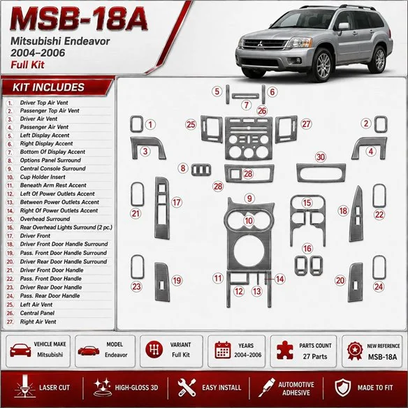 Mitsubishi Endeavor 2004-2006 set completo kit rivestimento cruscotto e interni 3D