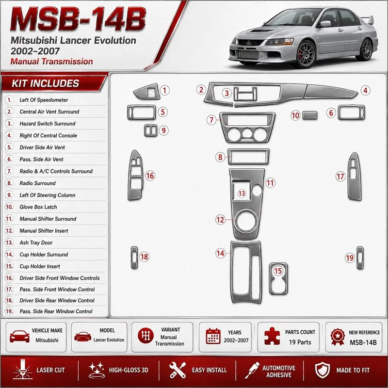 Mitsubishi Lancer Evolution 2002-2007 cambio manuale kit rivestimento cruscotto e interni 3D