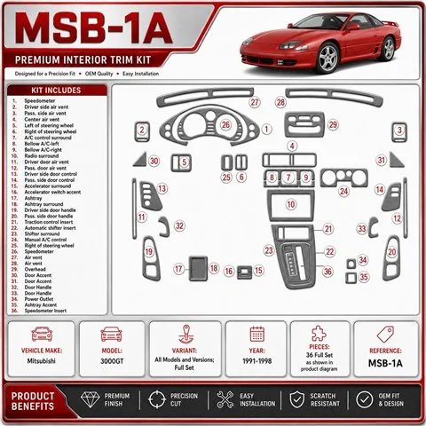 Mitsubishi 3000GT 1991-1998 set completo kit rivestimento cruscotto e interni 3D