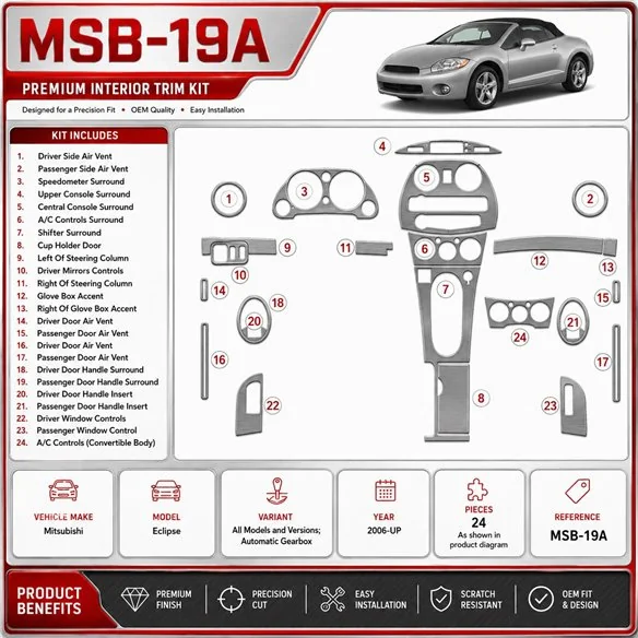 Mitsubishi Eclipse 2006-in poi cambio automatico kit rivestimento cruscotto e interni 3D