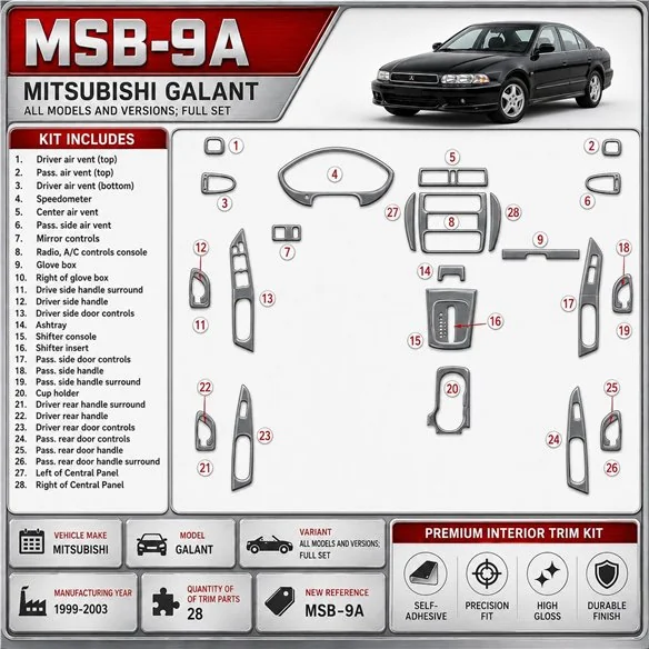Mitsubishi Galant 1999-2003 set completo kit rivestimento cruscotto e interni 3D
