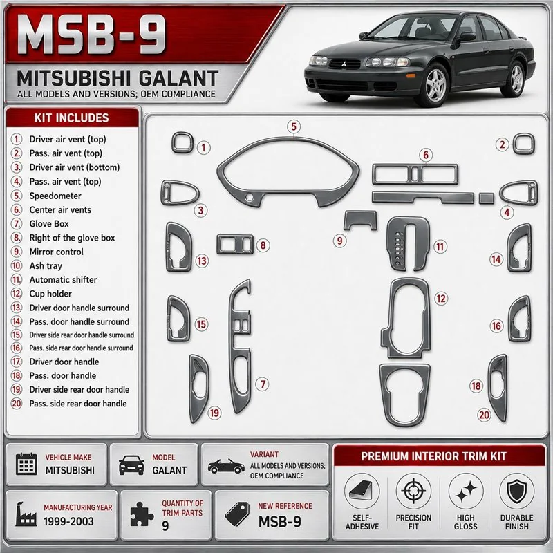 Mitsubishi Galant 1999-2003 OEM Compliance kit rivestimento cruscotto e interni 3D 9 pezzi