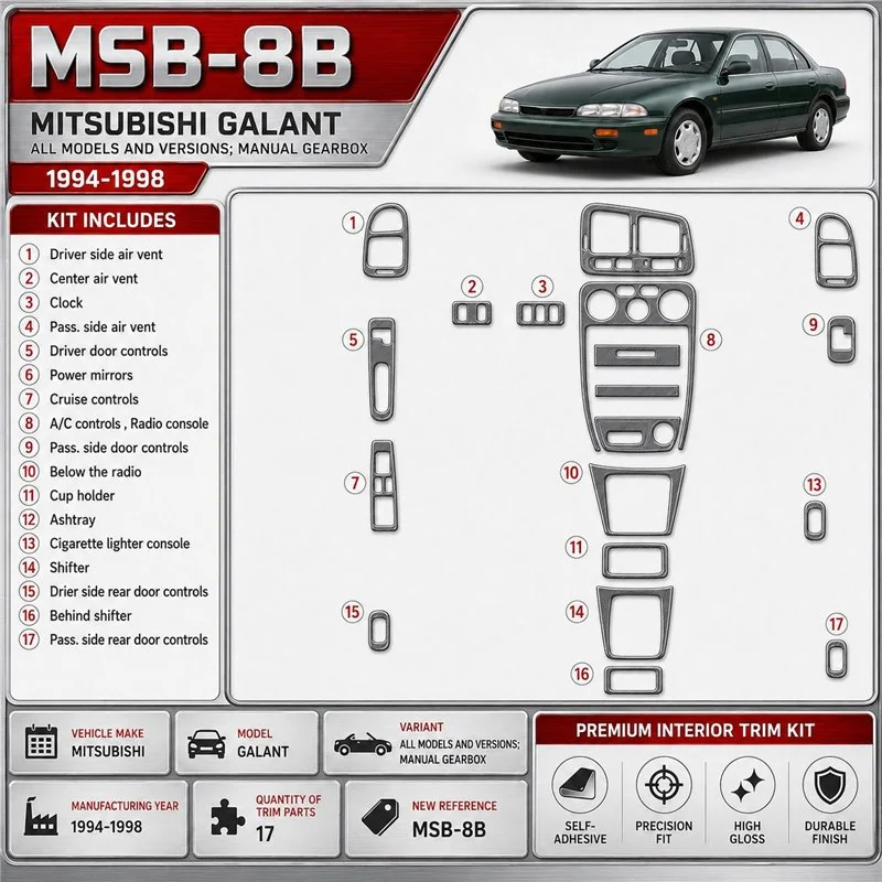 Mitsubishi Galant 1994-1998 cambio manuale; mission kit rivestimento cruscotto e interni 3D 17 pezzi
