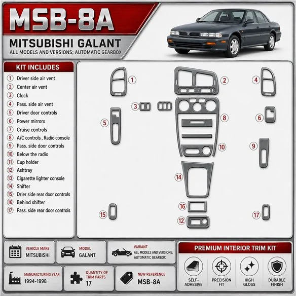 Mitsubishi Galant 1994-1998 cambio automatico kit rivestimento cruscotto e interni 3D 17 pezzi