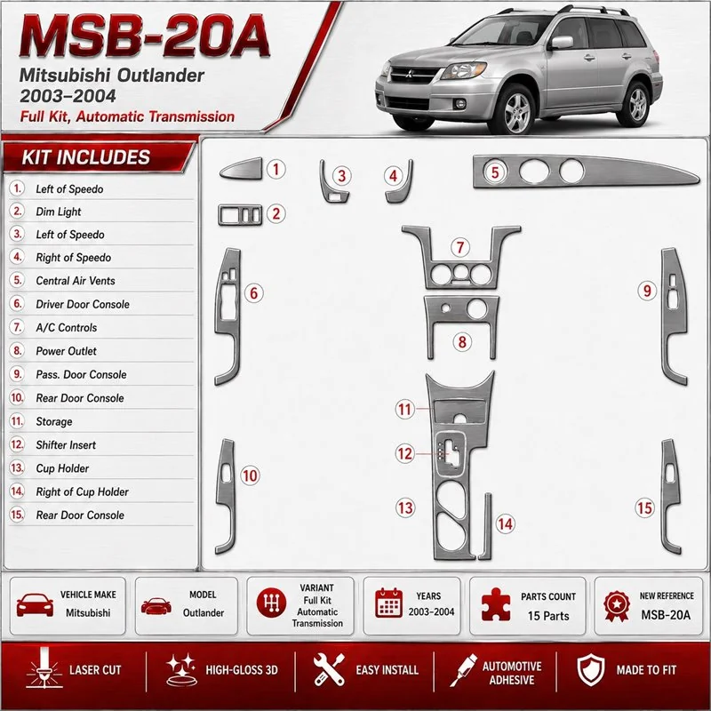 Mitsubishi Outlander 2003-2004 set completo; cambio automatico kit rivestimento cruscotto e interni 3D