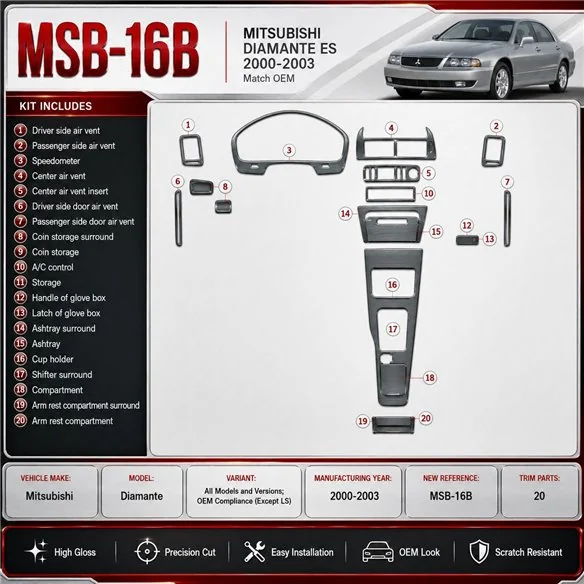 Mitsubishi Diamante 2000-2003 OEM Compliance (Except LS) kit rivestimento cruscotto e interni 3D