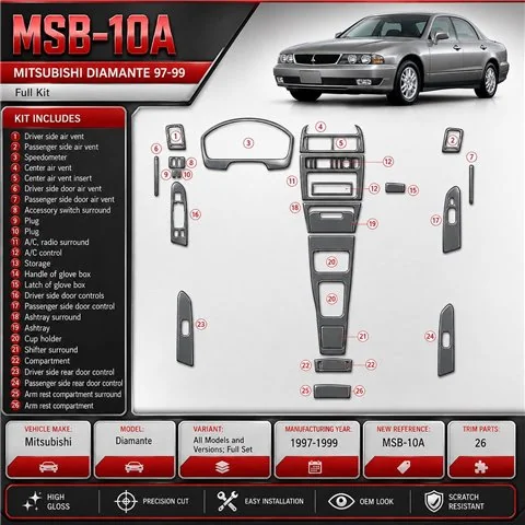 Mitsubishi Diamante 1997-1999 set completo kit rivestimento cruscotto e interni 3D 26 pezzi