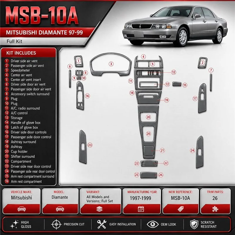 Mitsubishi Diamante 1997-1999 set completo kit rivestimento cruscotto e interni 3D 26 pezzi