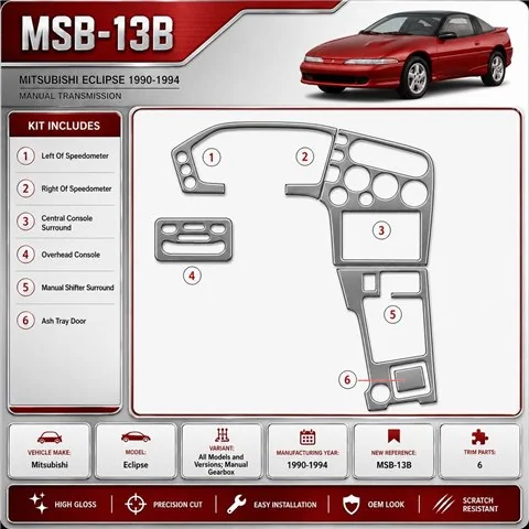 Mitsubishi Eclipse 1990-1994 cambio manuale kit rivestimento cruscotto e interni 3D