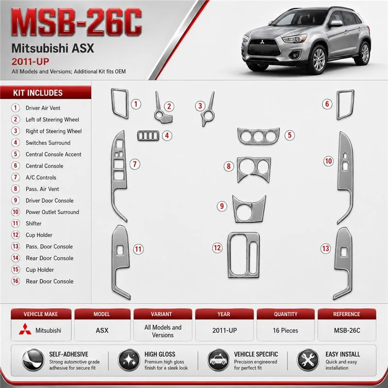 Mitsubishi ASX 2011-in poi Additional Kit fits OEM kit rivestimento cruscotto e interni 3D