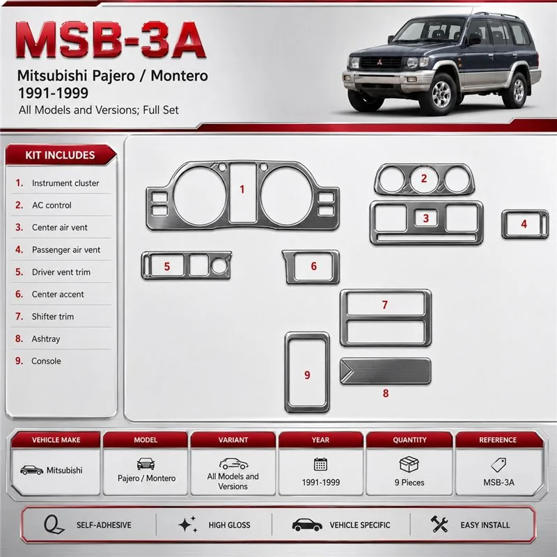 Mitsubishi Pajero/Montero 1991-1999 set completo kit rivestimento cruscotto e interni 3D 9 pezzi