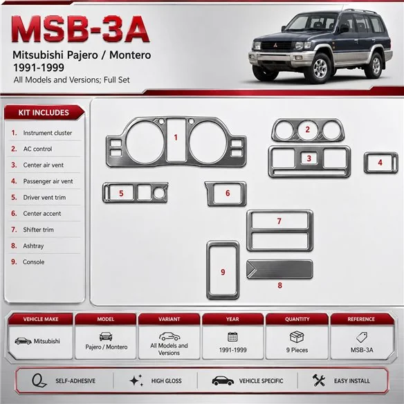 Mitsubishi Pajero/Montero 1991-1999 set completo kit rivestimento cruscotto e interni 3D 9 pezzi