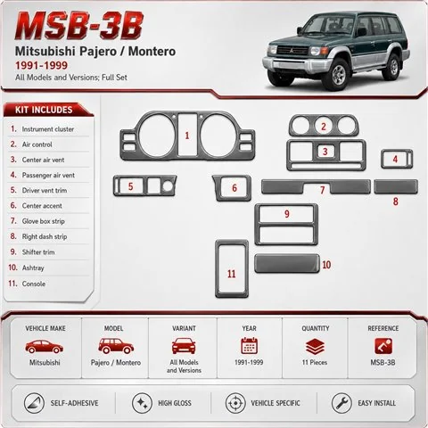 Mitsubishi Pajero/Montero 1991-1999 set completo kit rivestimento cruscotto e interni 3D 11 pezzi
