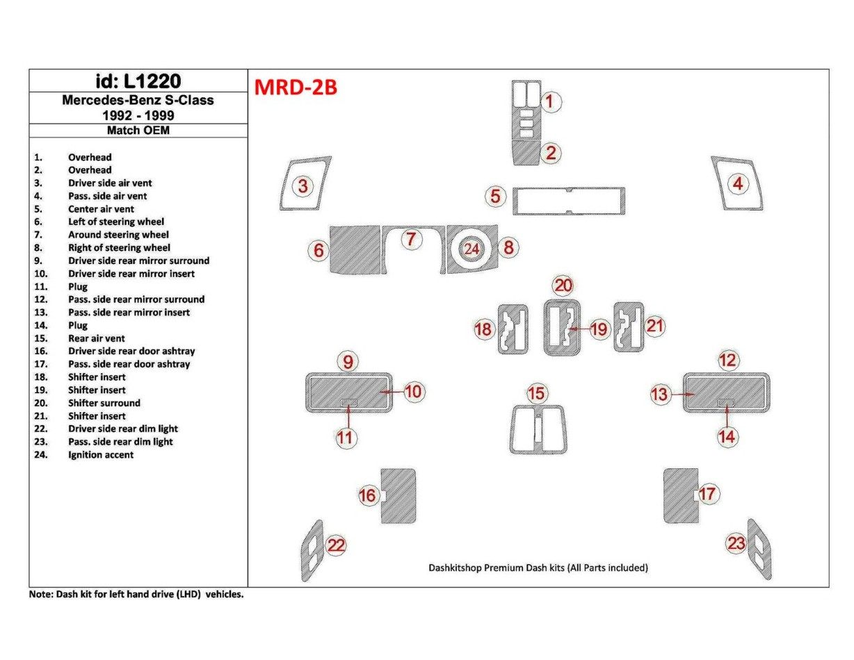 Mercedes Benz S Class 1992-1999 Full Set, OEM Compliance Cruscotto BD Rivestimenti interni