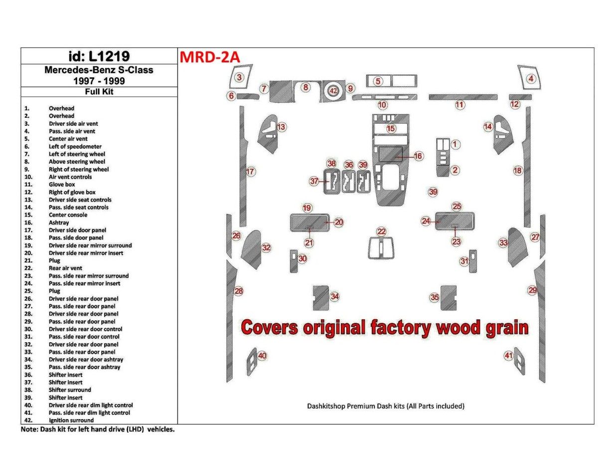 Mercedes Benz S Class 1997-1999 Full Set, Cover All OEM Wood Kit Cruscotto BD Rivestimenti interni