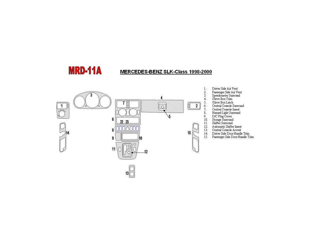 Mercedes Benz SLK 1998-2000 Full Set, OEM Compliance Cruscotto BD Rivestimenti interni