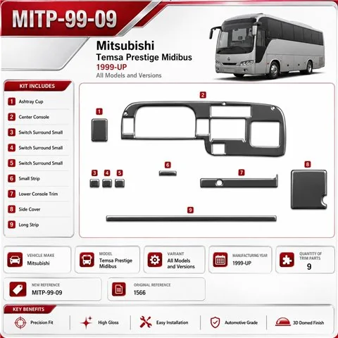 Mitsubishi Temsa Prestige Midibus 1999-in poi kit rivestimento cruscotto e interni 3D 9 pezzi