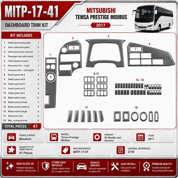 Mitsubishi Temsa Prestige Midibus 2017 kit rivestimento cruscotto e interni 3D 41 pezzi