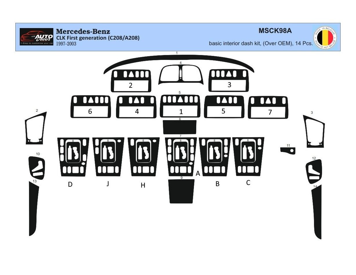 Mercedes Benz W208 CLK 1997–2003 Kit Rivestimento Cruscotto all'interno del veicolo Cruscotti personalizzati 14-Decori