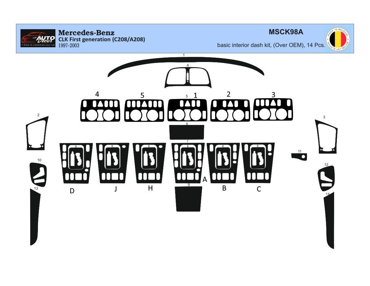 Mercedes Benz W208 CLK-Cabrio 1997–2003 Kit Rivestimento Cruscotto all'interno del veicolo Cruscotti personalizzati 19-Decori Mercedes Benz W208 CLK-Cabrio 1997–2003 Kit Rivestimento Cruscotto all'interno del veicolo Cruscotti personalizzati 19-Decori