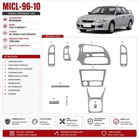 Mitsubishi Colt-Lancer V 1996-2004 kit rivestimento cruscotto e interni 3D 10 pezzi