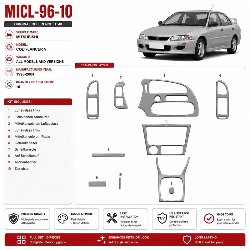 Mitsubishi Colt-Lancer V 1996-2004 kit rivestimento cruscotto e interni 3D 10 pezzi