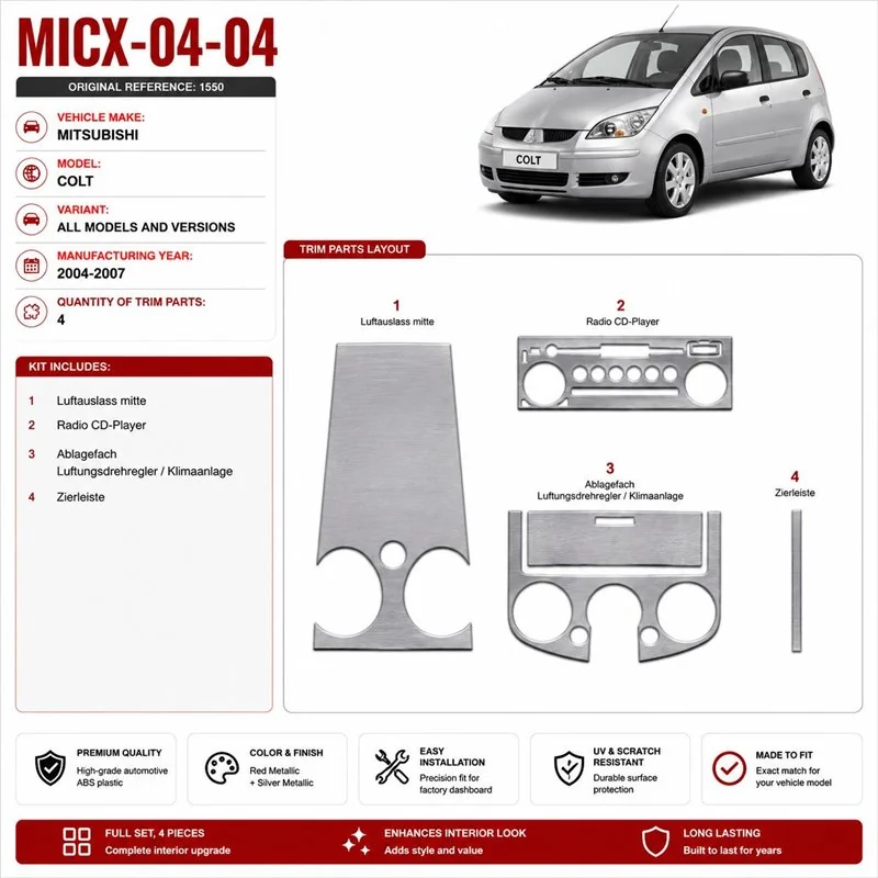 Mitsubishi Colt 2004-2007 kit rivestimento cruscotto e interni 3D 4 pezzi