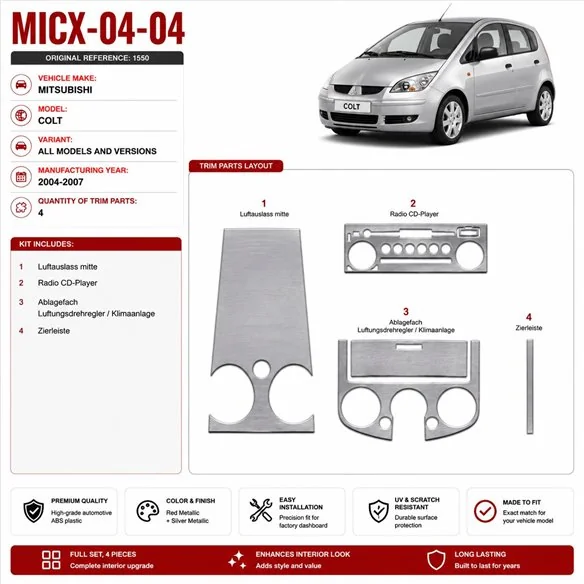 Mitsubishi Colt 2004-2007 kit rivestimento cruscotto e interni 3D 4 pezzi