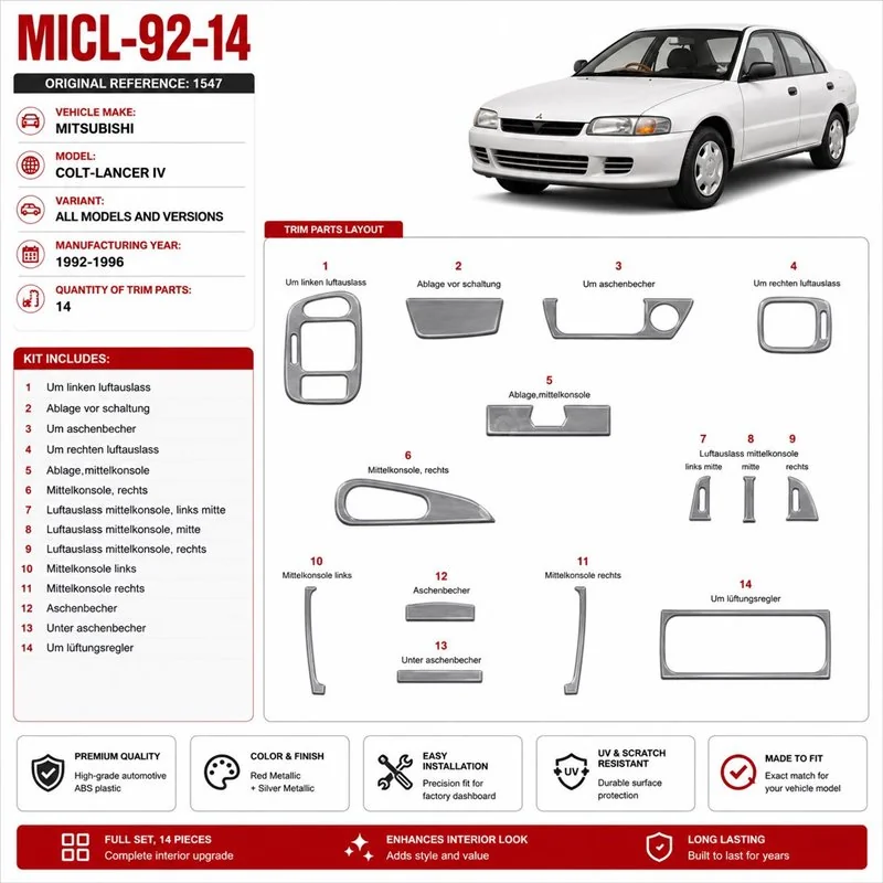 Mitsubishi Colt-Lancer IV 1992-1996 kit rivestimento cruscotto e interni 3D 14 pezzi