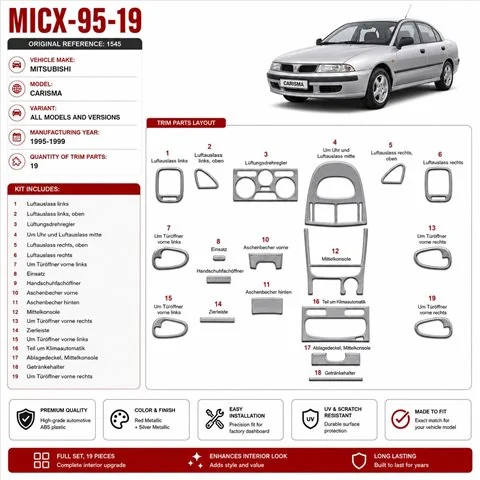 Mitsubishi Carisma 1995-1999 kit rivestimento cruscotto e interni 3D 19 pezzi