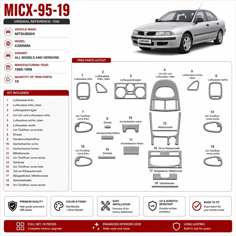 Mitsubishi Carisma 1995-1999 kit rivestimento cruscotto e interni 3D 19 pezzi